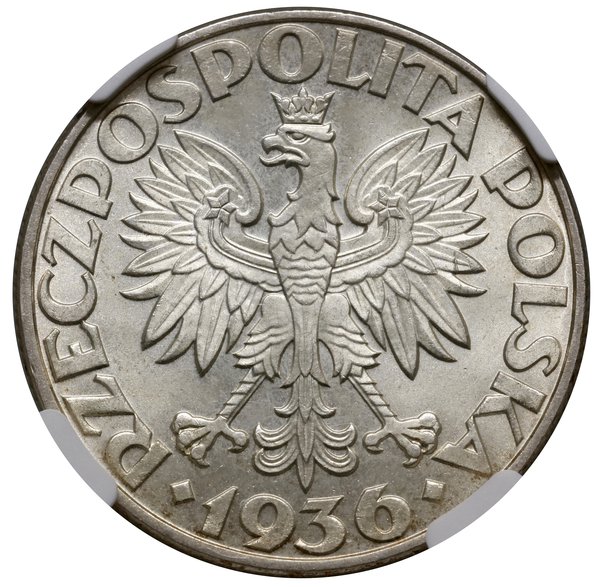 5 złotych, 1936, Warszawa; żaglowiec; Kop. 2962 