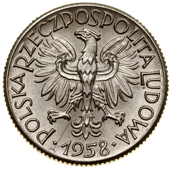 1 złoty, 1958, Warszawa; Liście dębu, wypukły na