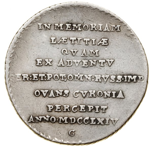 medal (odbitka dwudukata) na pamiątkę wizyty Katarzyny II w Mitawie w 1764 roku