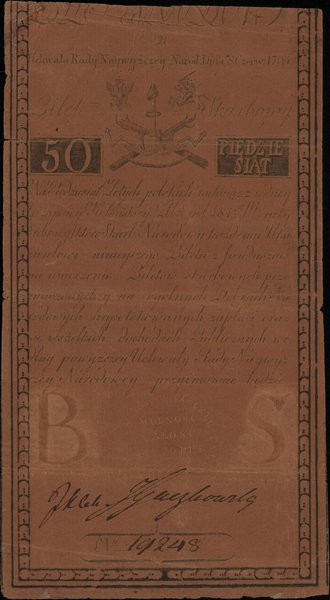 50 złotych, 8.06.1794; seria B, numeracja 19248,