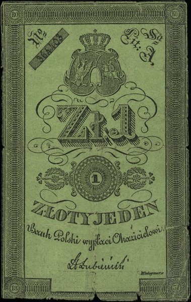 1 złoty, 1831; seria A, numeracja 364403, podpis