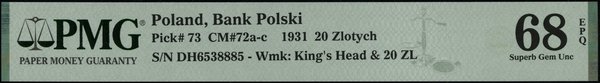 20 złotych, 20.06.1931; seria DH (dużą czcionką)