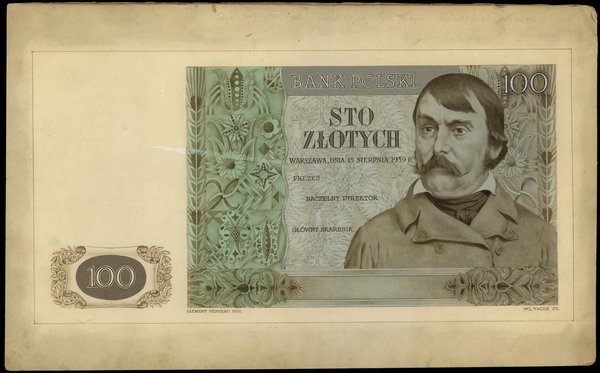 Projekt strony głównej banknotu 100 złotych, emisji 15.08.1939