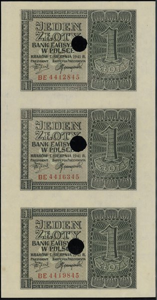 Nierozcięty zestaw 3 x 1 złoty, 1.08.1941