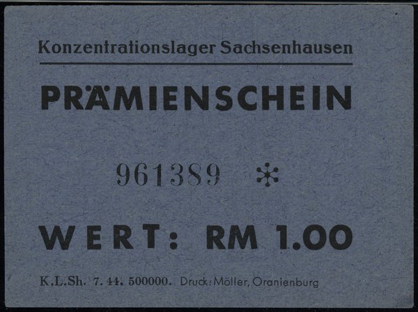 Bon na 1 markę, bez daty (1944); numeracja 96138