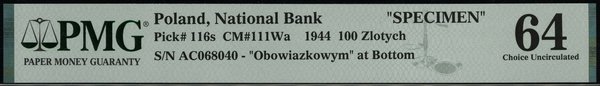 100 złotych, 1944; w klauzuli OBOWIĄZKOWYM, seri