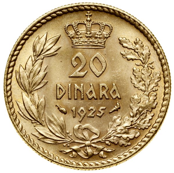 20 dinarów, 1925, Paryż; Fr.3, KM 7; złoto, 6.44