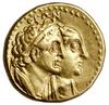 Tetradrachma w złocie (1/2 mnaieiona), 285–246 pne, Aleksandria; Aw: Popiersia Ptolemeusza II i Ar..