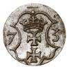 Denar, 1573, Gdańsk; kartusz z herbem miasta Gdańska złożony z siedmiu łuków; CNG 101.a, Kop. 7384..