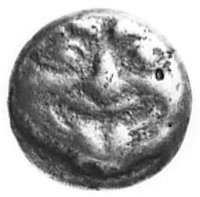 PARION- Azja Mniejsza, Myzja, 3/4 drachmy (około 480 p.n.e.), Aw: Głowa Gorgony z wysuniętymjęzykiem, Rw: Wklęsły kwadrat podzielony krzyżowo na mniejsze pola, Sear 3917, BMC 15.94, 3,44 g.