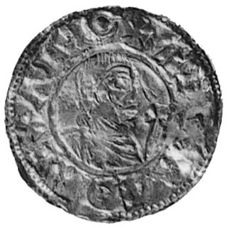 denar, Aw: Popiersie z krzyżem, w otoku napis AEDELRED REX ANGLOX, Rw: Ręka błogosławiąca,w otoku napis, Seaby 1147 (wycena 500 funtów- bardzo rzadki), 1,6 g.