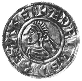 denar, Aw: Popiersie w lewo, w otoku napis: EDELRED REX ANGI, Rw: Krzyż, w otoku napis: ELENODMION LVNDI, Seaby 1154, 1,21 g.