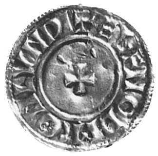 denar, Aw: Popiersie w lewo, w otoku napis: EDELRED REX ANGI, Rw: Krzyż, w otoku napis: ELENODMION LVNDI, Seaby 1154, 1,21 g.