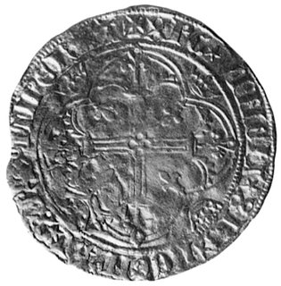 Karol VII 1422-1461, ecu d’or, Aw: Stojący król z dwoma berłami na tle lilii, napis: KAROLVS DEIGRATIE..FR...REX, Rw: Gotycka rozeta z krzyżem i liliami w polu, w otoku napis: XPC VIMCIT XPCREGNAT XPC IHPERAT, Duplessy 455B, 3,6 g