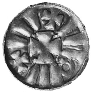 denar jednostronny: Mały krzyżyk, w polu cztery kropki, wokół kliny przedzielone dwoma krzyżykamii kółkiem, CNP 372, 1,27 g.