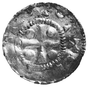 cesarz Otto II, denar, Aw: Krzyż, w polu cztery 