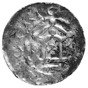 cesarz Otto II, denar, Aw: Krzyż, w polu cztery kulki, w otoku napis: OTTO IMP.., Rw: Kapliczka, w otokunapis: ..CIA CIV, Dbg.777, 1,45 g.