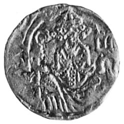 Johann Hoet 1350-1366, denar, Aw: Biskup z pasto