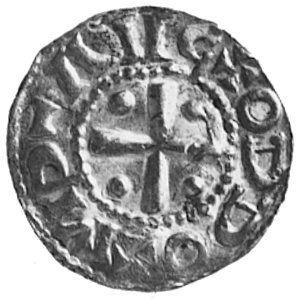 denar 1 połowa XI w., Aw: Krzyż, w polu trzy kulki i znaczek mennicy w Soest, Napis: ODDO+MP-AVG, Rw:Napis poziomy S COLONIA, Bonhoff 1630, Häv. 849, 1,4 g.