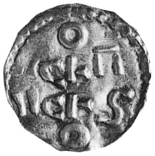 Uto III 950-965, denar, Aw: Skrócona nazwa miasta i OTTO, Rw: Krzyż z kropkami w polach, w otoku napis:OTTO.DIS REX, Dbg.1271, Bonhoff 1746, 1,5 g.