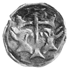 denar, Dymin, Aw: Krzyż i dwie głowy gryfa zwrócone do siebie, Rw: Lilia między wieżami, Kop.52.I -RR-,Dbg.72, 0,42 g.