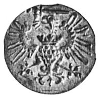 denar 1573, Gdańsk, Aw: Orzeł, Rw: Herb Gdańska,