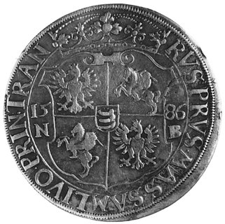 talar 1586, Nagybanya, Aw: Półpostać w zbroi i napis, Rw: Tarcza herbowa i napis, Kop. 103.1.2 -RR-,Dav.8457