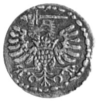 denar 1585, Gdańsk, Aw: Orzeł, Rw: Herb Gdańska, Kop.1,8 -R-, Gum.786