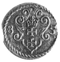denar 1585, Gdańsk, Aw: Orzeł, Rw: Herb Gdańska,