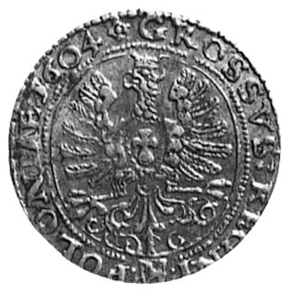 grosz 1604, Kraków, Aw: Popiersie i napis, Rw: O