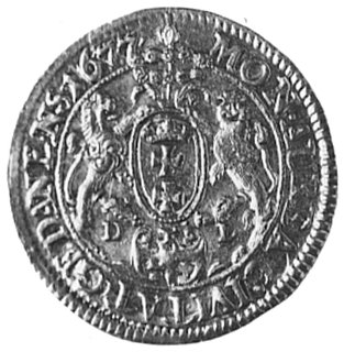 dukat 1677, Gdańsk, Aw: Popiersie i napis, Rw: Herb Gdańska i napis, Kop.288.1.2 -R-, Fr.36. T.18