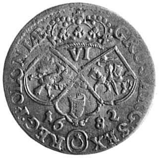szóstak 1682, Kraków, Aw: Popiersie w koronie i napis, Rw: Tarcze herbowe i napis, Kop.282.VIII.1,Gum.2006