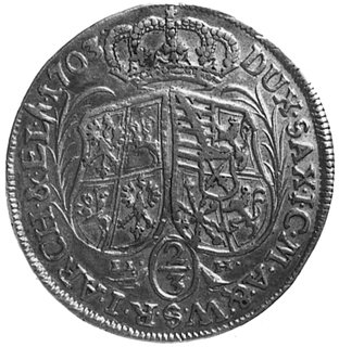 2/3 talara (gulden) 1703, Drezno, Aw: Popiersie i napis, Rw: Tarcza herbowa i napis, Kop.162.IID.4 -R-,Dav.819