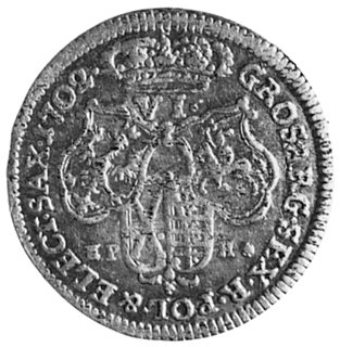 szóstak 1702, Lipsk, Aw: Popiersie i napis, Rw: Tarcze herbowe i napis, Kop.302.II.l -R-, Merseb. 1652