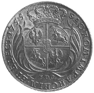 talar 1755, Lipsk, Aw: Popiersie i napis, Rw: Tarcza herbowa i napis, Kop.335.1.3 -R-, Merseb.1730, Dav.1617