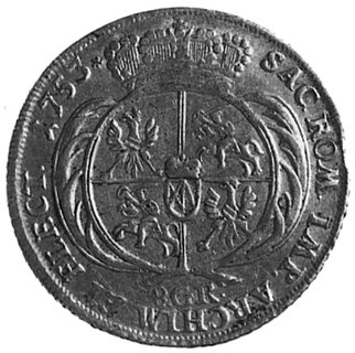 dwuzłotówka 1753, Lipsk, Aw: Popiersie i napis, Rw: Tarcze herbowe i napis, Kop.332.I.1c -R-, Merseb.1778,moneta rzadko spotykana w handlu