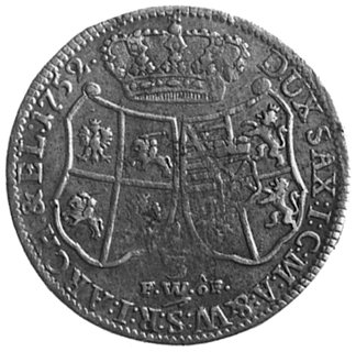 1/3 talara 1752, Drezno, Aw: Popiersie i napis, Rw: Tarcze herbowe i napis, Kop.262.1D.19, Merseb.1756