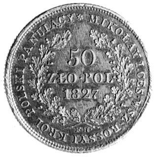 50 złotych 1827, Warszawa, Aw: Głowa i napis, Rw