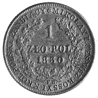 1 złoty 1830, Warszawa, Aw: Głowa i napis. Rw: Nominał w wieńcu i napis, Plage 73
