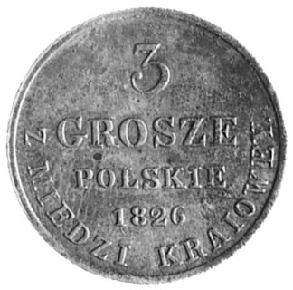3 grosze 1826 z miedzi krajowej, Warszawa, Aw: H