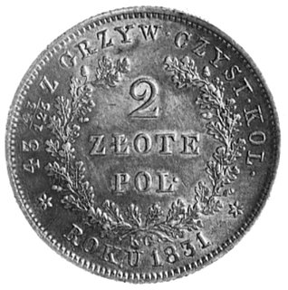 2 złote 1831, Warszawa, Aw: Tarcza herbowa i napis, Rw: Nominał w wieńcu i napis, Plage 273, ładna starapatyna