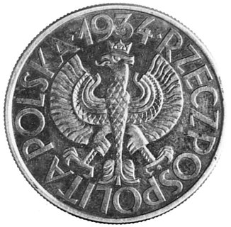 10 złotych 1934, *klamry*, rant karbowany, wybito 100 sztuk, srebro 18,06 g., bardzo ładna patyna