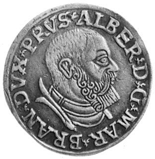 trojak 1537, Królewiec, Aw: Popiersie Albrechta i napis, Rw: Napis, Kop.1.6