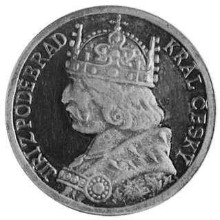 medal sygnowany SPANEK, wybity w 1958 roku z okazji 500-nej rocznicy koronacji Jiri z Podiebradu na królaCzech, Aw: Popiersie i napis, Rw: Tarcza herbowa i napis, srebro puncowane, 29,0 mm, 11,89 g.