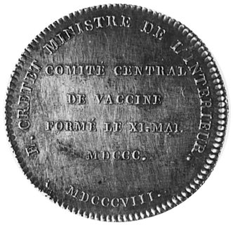 medal sygnowany ANDRIEU F, wybity w 1808 roku z okazji 8 rocznicy utworzenia Komisji Szczepień, Aw:Głowa Napoleona i napis, Rw: Napisy, srebro 32,0 mm, 12,05 g.