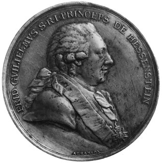 Brandenburgia- Prusy, medal sygnowany ABRAMSON, wybity w 1792 roku, Aw: Popiersie FryderykaWilhelma i napis, Rw: Napis w 21 wierszach, srebro 53,0 mm, 57,08 g., rysy w tle