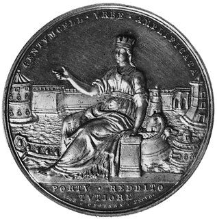 medal sygnowany CERBARA IOSEPH F., wybity w 1837 roku, Aw: Popiersie Grzegorza XVI i napis, Rw:Siedząca postać kobieca na tle umocnień miejskich, srebro 43,5 mm, 34,05 g.