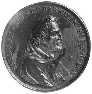 medal sygnowany I.F. TRAVANVS, wybity w 1675 roku, Aw: Popiersie kardynała Barberinusa i napis, Rw:W wieńcu laurowym słońce wstające nad morzem i napis, brąz 43,0 mm, 27,01 g.