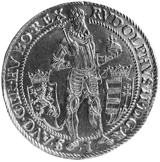 5 dukatów 1610, Praga, Aw: Półpostać cesarza z i