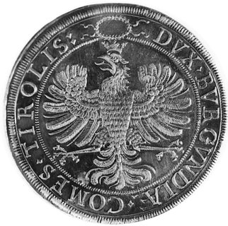 2 talary b.d.(1626), Hall, Aw: Popiersia arcyksięcia jako hrabiego Tyrolu i jego małżonki Klaudii, w otokunapis, Rw: Orzeł, w otoku napis, Dav.A3331, 57,27 g.